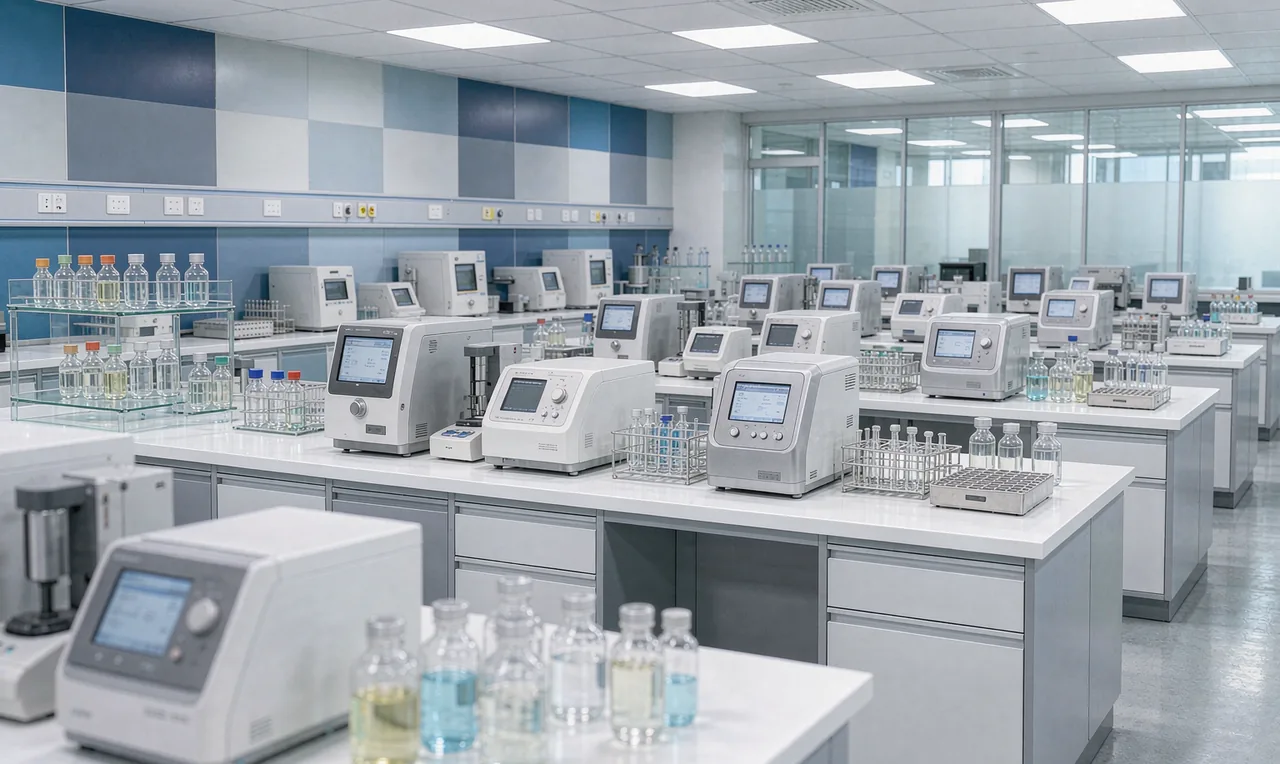 Pharmaceutical QC laboratory with benchtop integrity testing instruments — Sunny Pharmaceutical installation context
